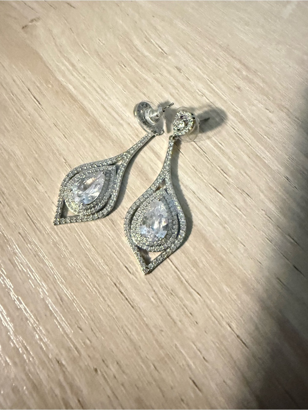 Kohl's Silver-Tone Teardrop Dangle Earrings with Clear Stones